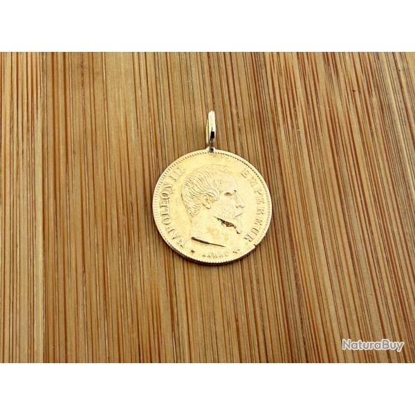 Pendentif avec pice de 10 Francs en or massif 22 carats (900 / 1000) - blire en or 18 carats