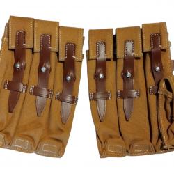 Paire de porte chargeurs en toile sable MP 38 - 40 avec attache cuir brun REPRODUCTION