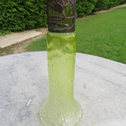 Ancien vase Art Nouveau Jugendstil en verre vert de Bohème froissé - AUTRICHE (Vers 1900)