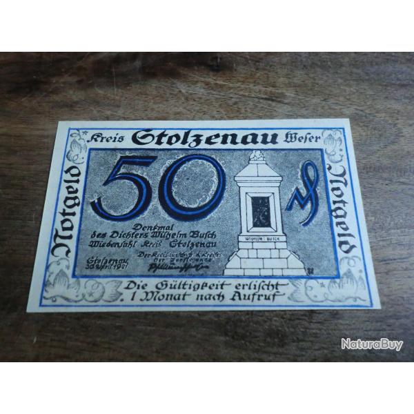 billet allemagne stolzeau an der weser 50 pfennings 1921 / neuf