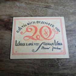 billet nécessité germany  20 pfennings 1921 / neuf