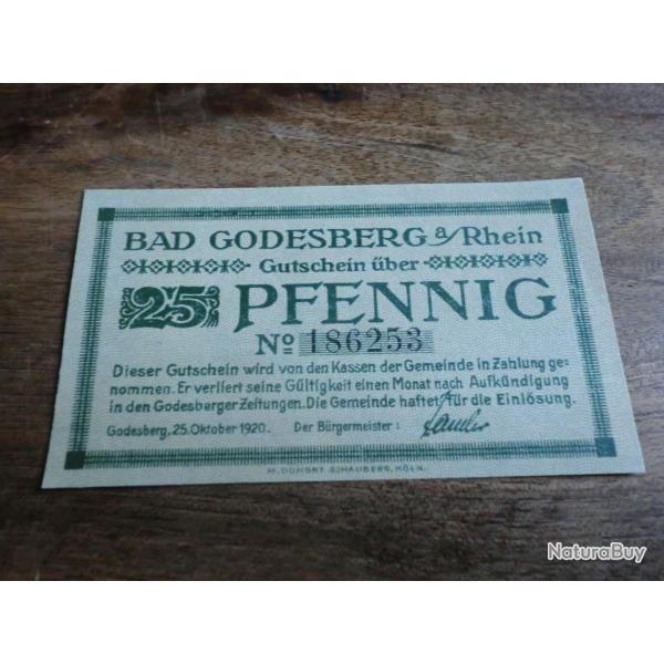 billet ncessit germany bad godesberg  25 pfennings 10.1920 / N186253 neuf