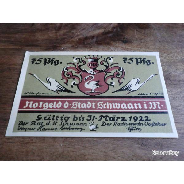 billet ncessit germany  year notgeld 75 pfennings 03.1922 /  neuf