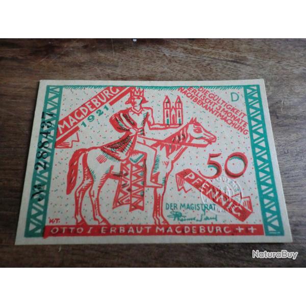 billet ncessit germany marcdeburc  50 pfennings 1921 /  neuf