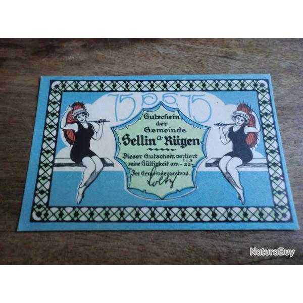 billet ncessit germany sellinA rugen 75 pfennings 1922 /  neuf