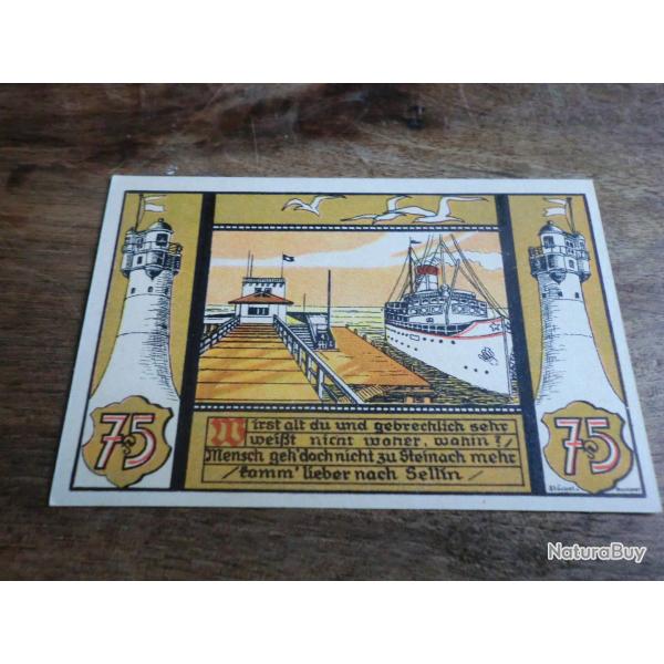 billet ncessit sellinA rugen 75 pfennings 1922 /  neuf