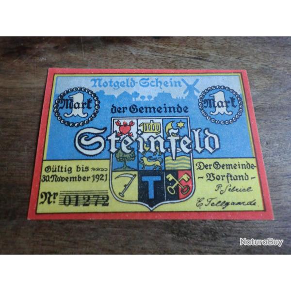 billet ncessit notgeld steinfeld  1 marck  11.1921 / N 01272 /  neuf