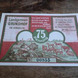 billet nécessité landgemeen grundhof  75 penning  12.1921  / N° 00855 / neuf