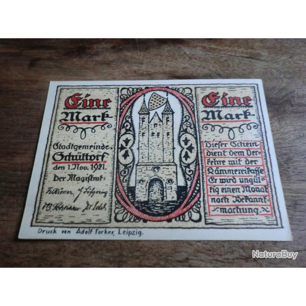 billet ncessit germany schuttorf 1 marck  1921  / 11.1921  / neuf