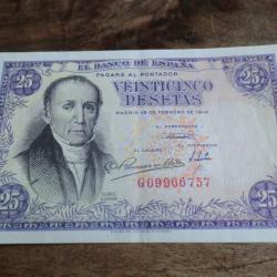 billet veinticinco pesetas 02.1946 / N° G.09906757  / état spl