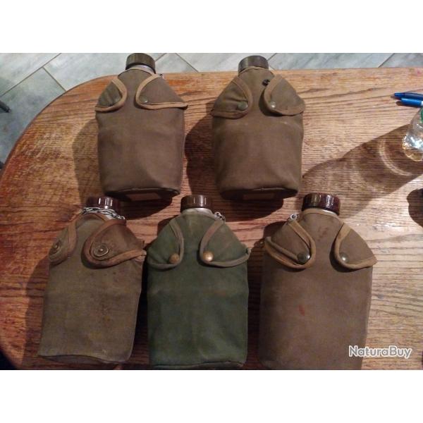 Lot de gourde alu avec le 1/4 quart arme franaise tous diffrents