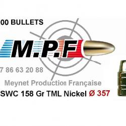 Ogives MPF cuivrées nickelées 38 SWC 158 Gr TMJL + nickel  Ø 357" par 500 en port gratuit