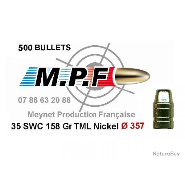 Ogives MPF cuivres nickeles 38 SWC 158 Gr TMJL + nickel   357" par 1000 en port gratuit