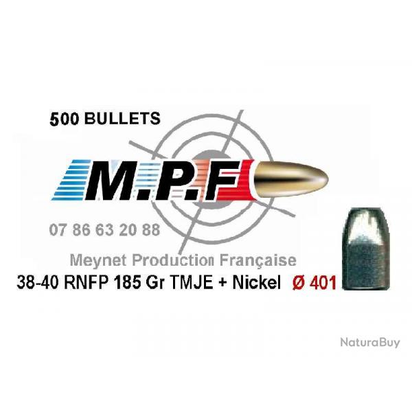 Ogives MPF cuivres nickeles 38/40 RNFP 185 Gr TMJE + nickel   401" par 500