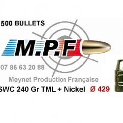 Ogives MPF cuivrées nickelées 44 SWC 240 Gr TMJE + nickel  Ø 429" par 500