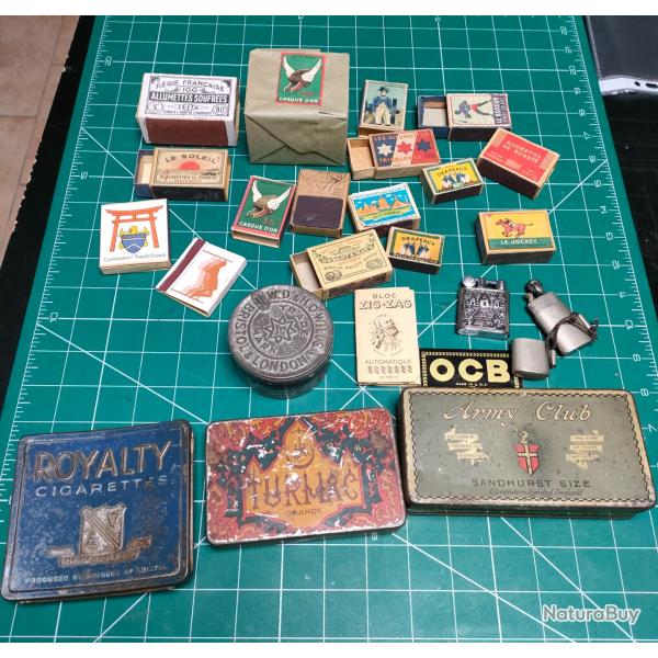 LOT DE 24 ARTICLES TABAC BRIQUET ALLUMETTES FRANCE US ARMY , GB, 14/18 , 39/45