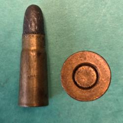Une rare cartouche 6,5  Bergmann 1894 balle plomb graissée sans gorge poudre en D