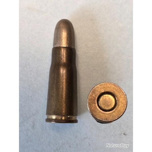 Une cartouche Bergmann 6,5 mod 1896 a gorge balle blinde nickel
