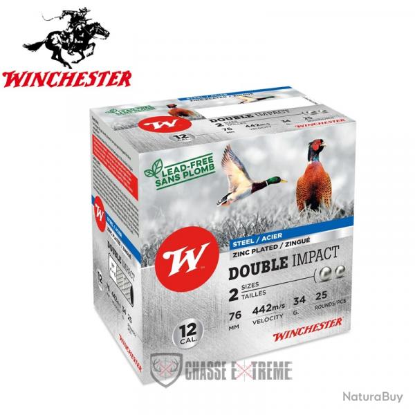 25 Cartouches WINCHESTER Double Impact 34Gr Cal 12/76 Pb S4+6