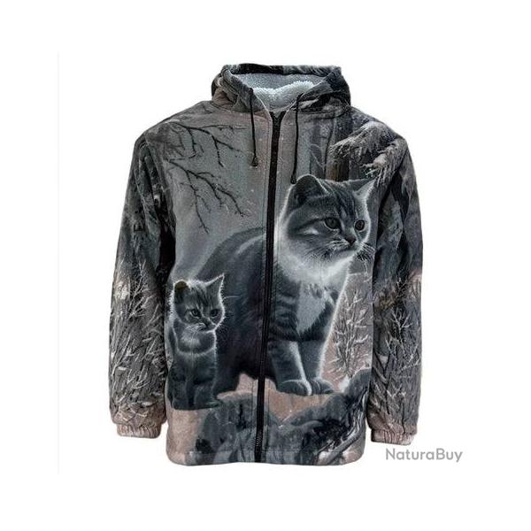 Polaire Sherpa unisexe  imprim animal Cat Grey