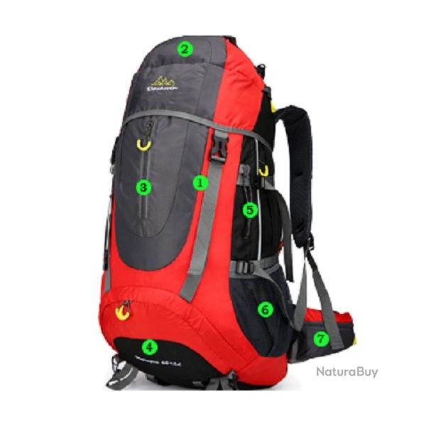 Sac  Dos Grande Capacit 70L Chasse Trekking Randonne Escalade Pche Multi-poches
