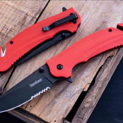 Couteau A/O Kershaw Barricade Lame Acier 8Cr13MoV Manche Orange GFN Coupe Ceintures Clip KS8650ST