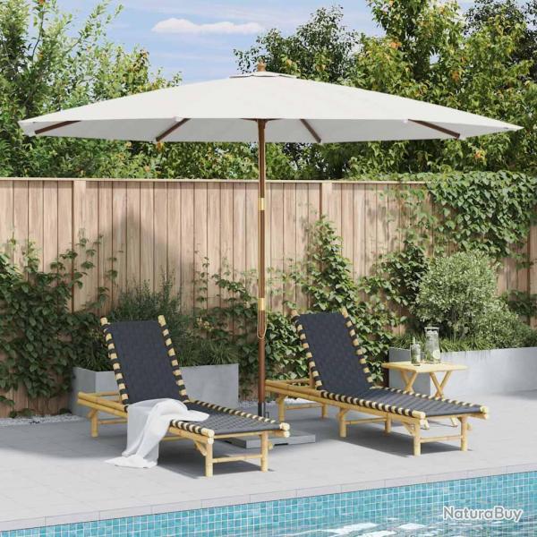 Parasol d'extrieur avec mt en bois 350 cm Blanc sable