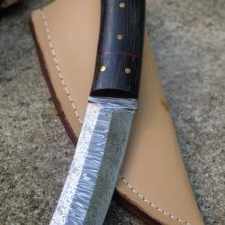 Couteau Kiridashi Tanto Damas Lame 256 Couches Manche Bois/Micarta Etui SImili Fab Artisanale
