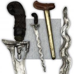 RARE & SUPERBE SABRE COURT DIT :  '' KRISS '' BOIS SCULPTÉ AVEC PIERRE XIX ORIGINAL