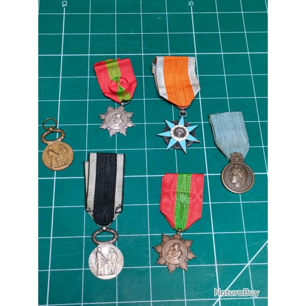 LOT DE 6 MEDAILLES FRANCE, MERITE SOCIAL, ASSURANCE, SPORT