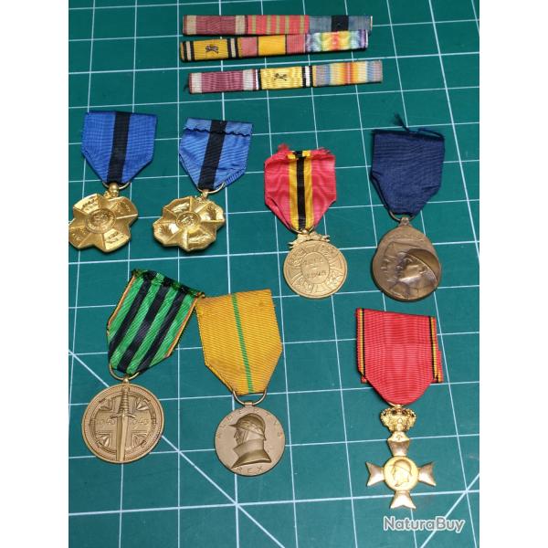 LOT DE 7 MEDAILLES BELGES 14/18, 39/45,ET 3 PLACARDS RAPPELS, BELGIQUE, ROI ALBERT, LEOPOLD