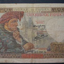 France , billet de 50 francs J.Coeur du 17-07-1941 tb