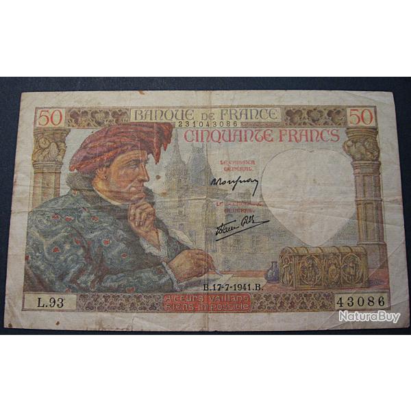 France , billet de 50 francs J.Coeur du 17-07-1941 tb