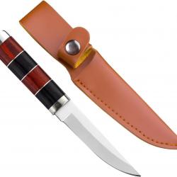 Couteau droit + étui cuir  - lame 8cm - LIVRAISON GRATUITE