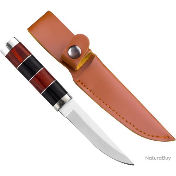 Couteau droit + tui cuir  - lame 8cm - LIVRAISON GRATUITE