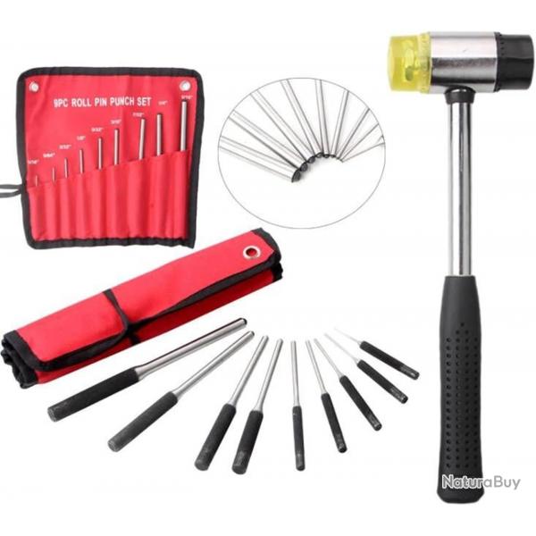 Set de 9 chasse-goupilles + marteau  embout caoutchouc - LIVRAISON GRATUITE