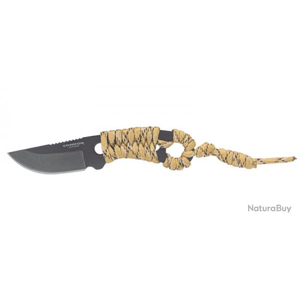 Condor Couteau Carlitos Neck - Dsert - Lame 64mm - Manche Paracorde - Etui rigide de type Kydex