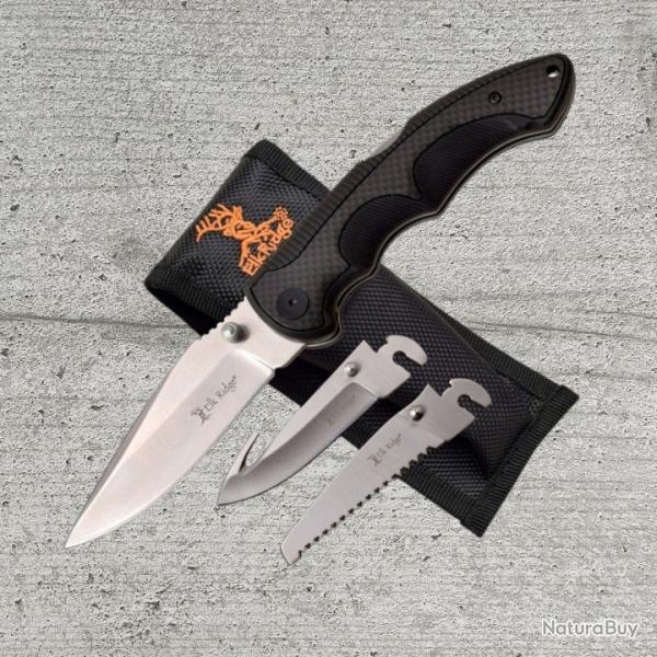 Couteau pliant multi-lames Elk Ridge et tui