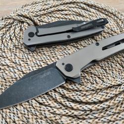 Couteau A/O Kershaw Flyby Lame Acier D2 Black Manche Acier Gris Frame Lock KS1404X