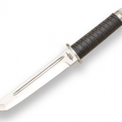 JKR 0775 Couteau à lame fixe Samouraï manche caoutchouc lame tanto 19cm étui nylon