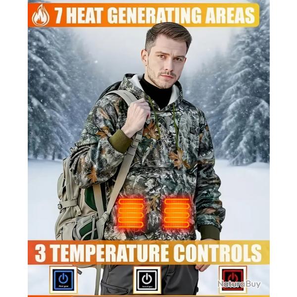 Sweat  capuche chauffant rglable  3 niveaux - Pull chaud d'hiver batterie non inclus !! A2