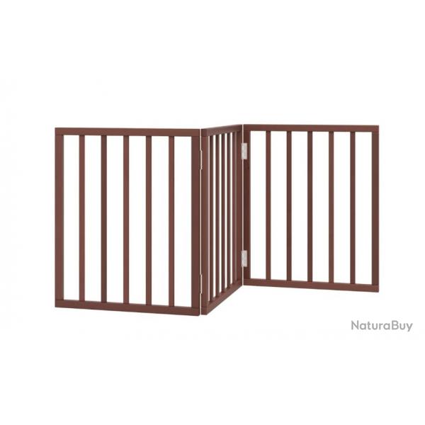 Barrire chien pliable 3 panneaux marron 150 cm bois de peuplier pratique scurit intrieur