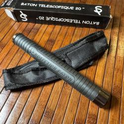 MATRAQUE TÉLESCOPIQUE SILVER BLACK 20 POUCES EN ACIER TREMPÉ