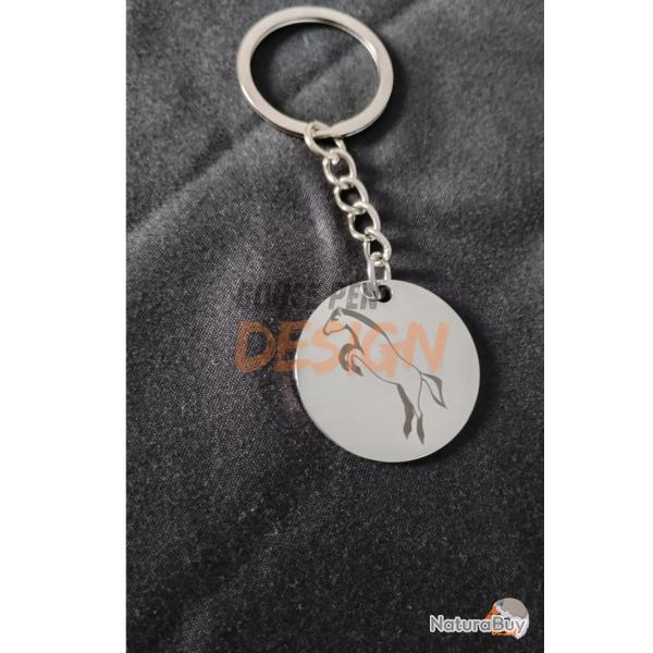 Porte clef acier avec gravure cheval / quitation