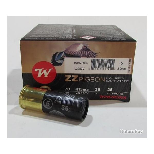 lot de 100 cartouches Winchester ZZ Pigeon , cal 12/70  bourre jupe , 36 grammes, Numero 5