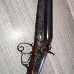 Magnifique fusil calibre 16 à percussion centrale jaspé à 100% signé Eynac à Lyon en excellent état