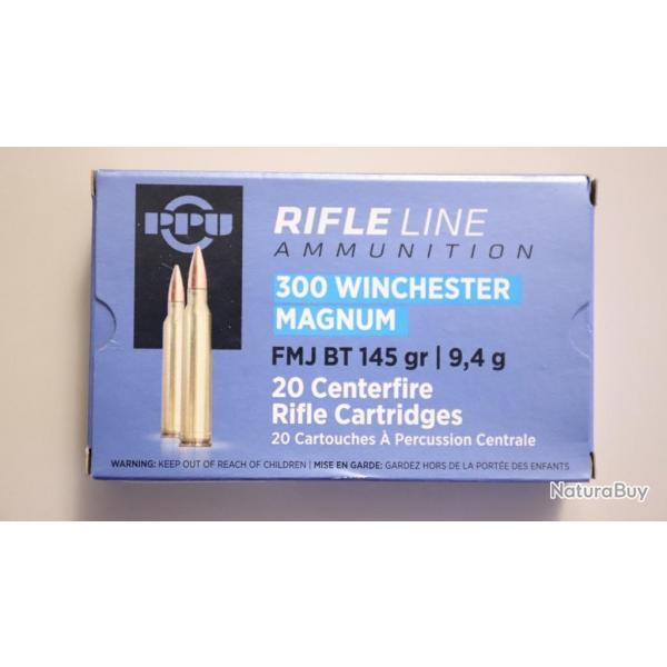 Munitions PPU 300 Win Mag, 145 gr FMJ BT