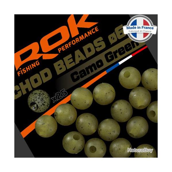 Perle ROK Chod Beads Pr-Perfore Camo Green 6mm (par 25)