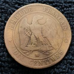 Monnaie France - 1861 BB - 10 centimes Napoléon III tête laurée (Grade : AB) - Ref N1108