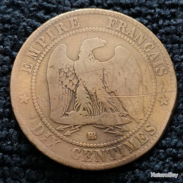 Monnaie France - 1861 BB - 10 centimes Napolon III tte laure (Grade : AB) - Ref N1108